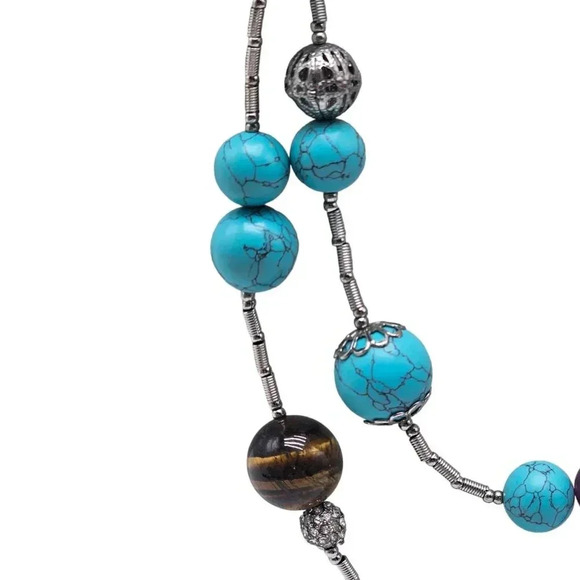RJ Graziano Blue Turquoise Agate Ball Beads Double Strand Necklace Vintage - Picture 2 of 7